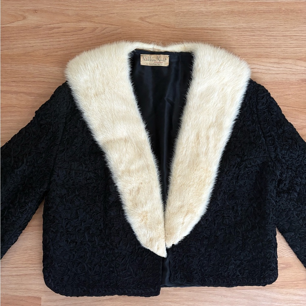 1950s Ribbon Knit Mink Fur Collar Jacket